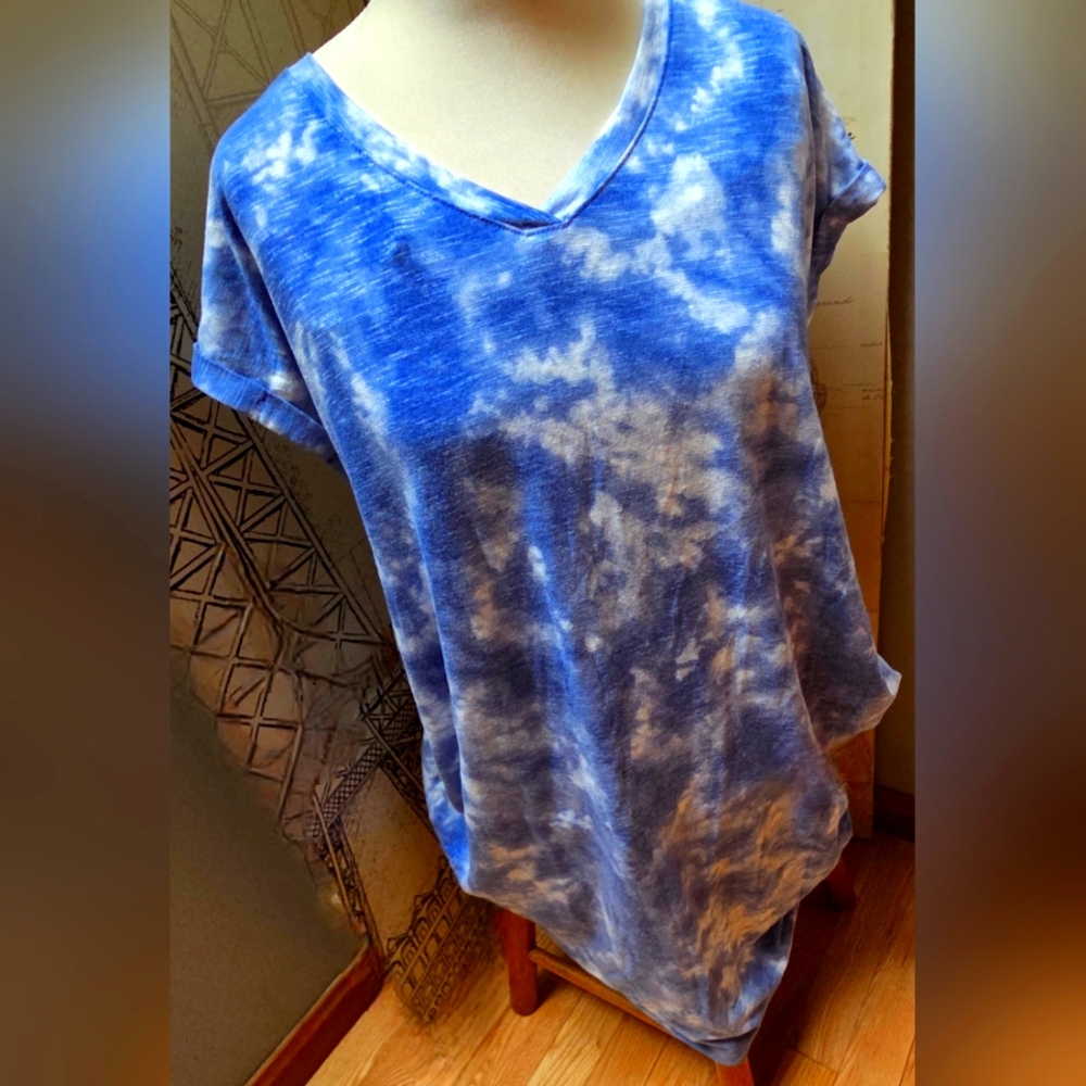 Blue & White Tie-Dye T-shirt Dress